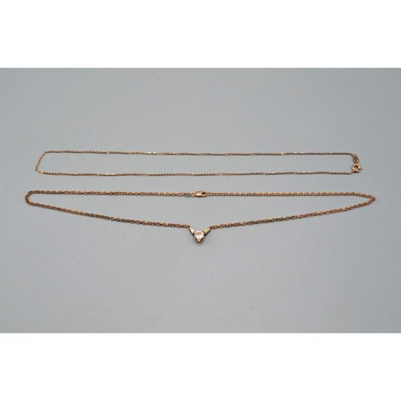 Unbranded Jewelry - Sterling Silver Chain Necklace Set Heart Cut Stone Accent 925 9" Rose Gold Plate